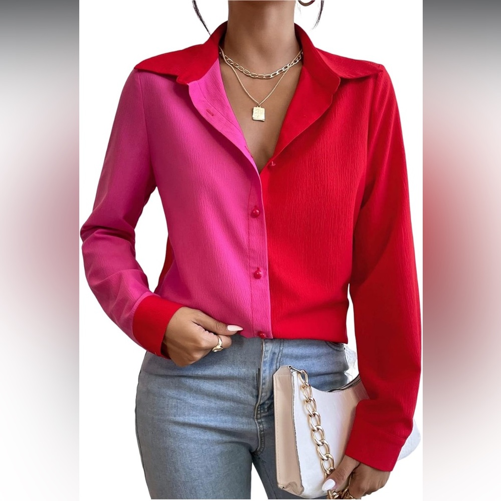 Colorblock Red and Pink Women's Top